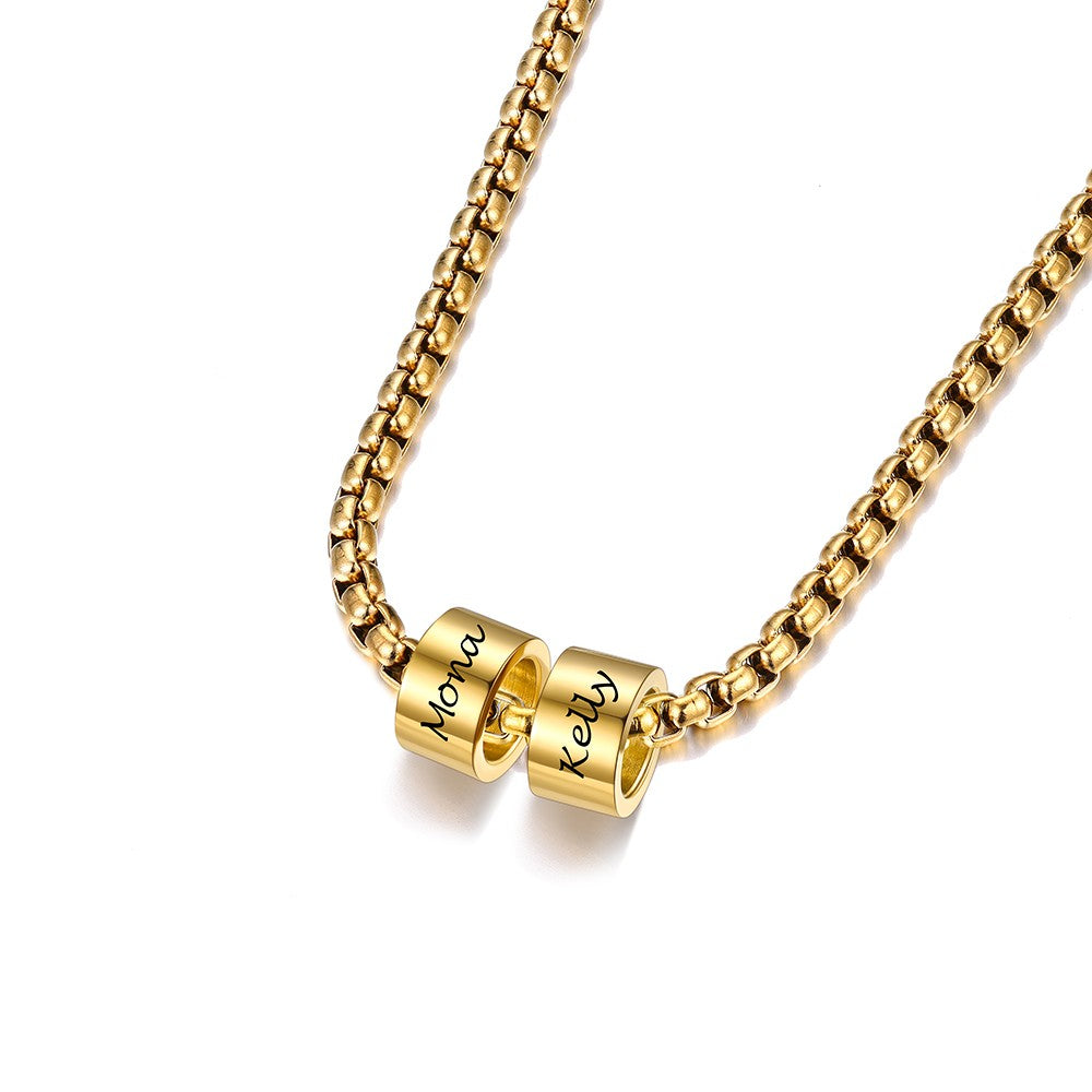Mens Chain Necklace with Custom 2 Name Beads
