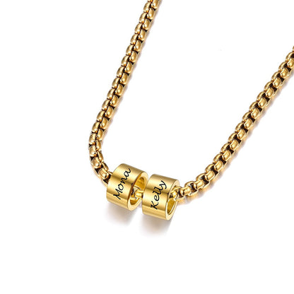 Mens Chain Necklace with Custom 2 Name Beads