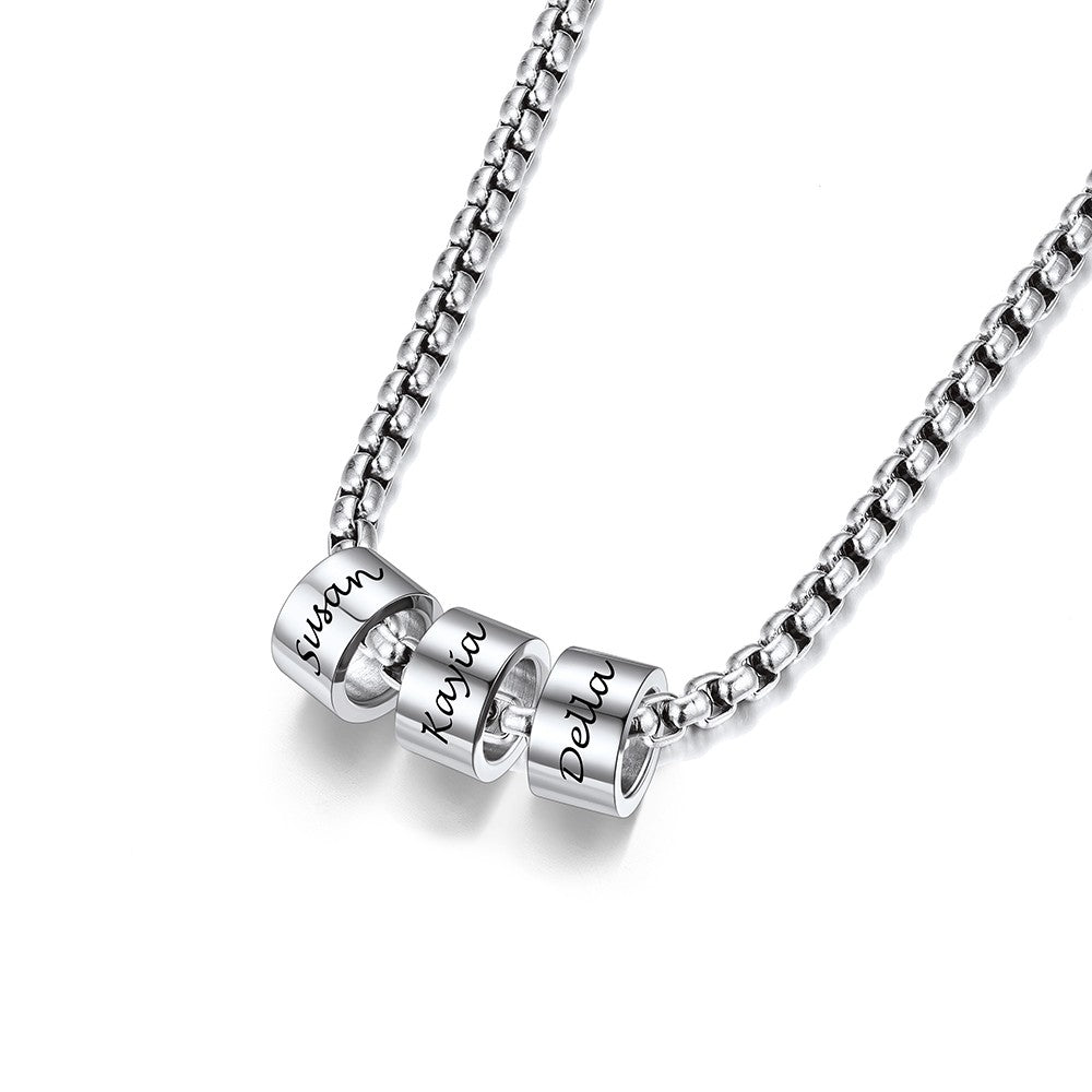 Mens Chain Necklace with Custom 3 Name Beads