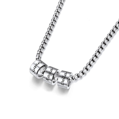 Mens Chain Necklace with Custom 3 Name Beads