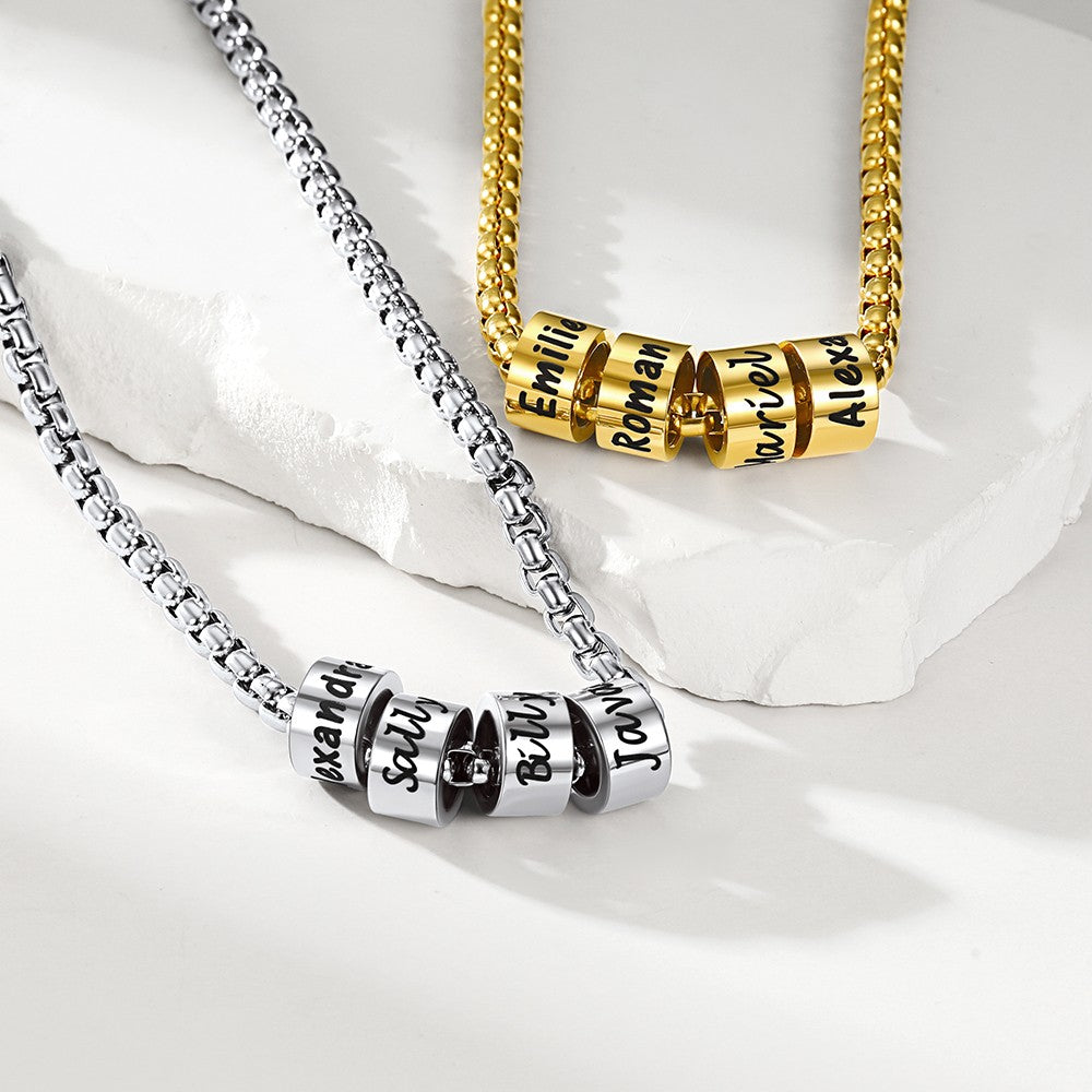 Mens Chain Necklace with Custom Name Beads