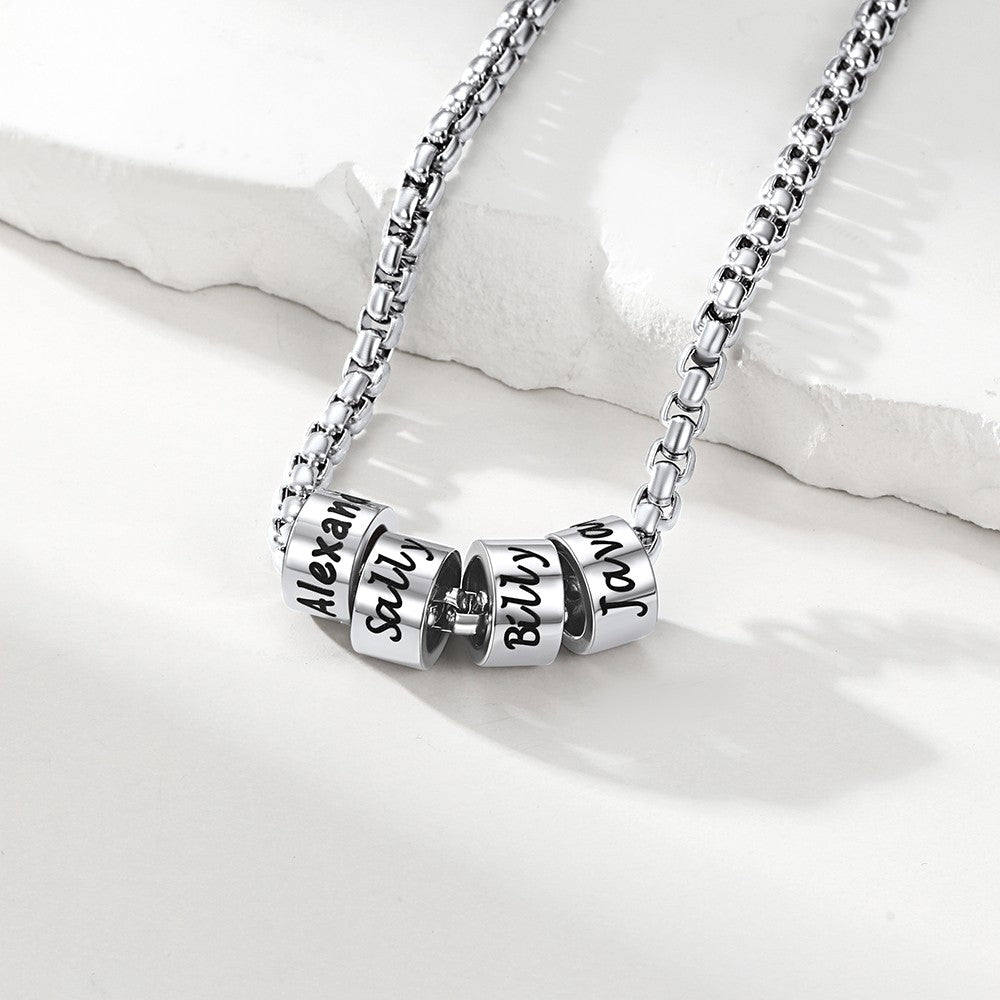 Mens Chain Necklace with Custom Name Beads Stainless Steel