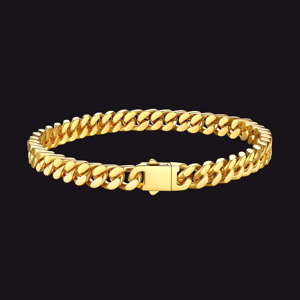 Miami Cuban Chain Bracelet 5/7/9/12mm Width Birthday Gift for Men  Gold / 5MM / 9 INCHES