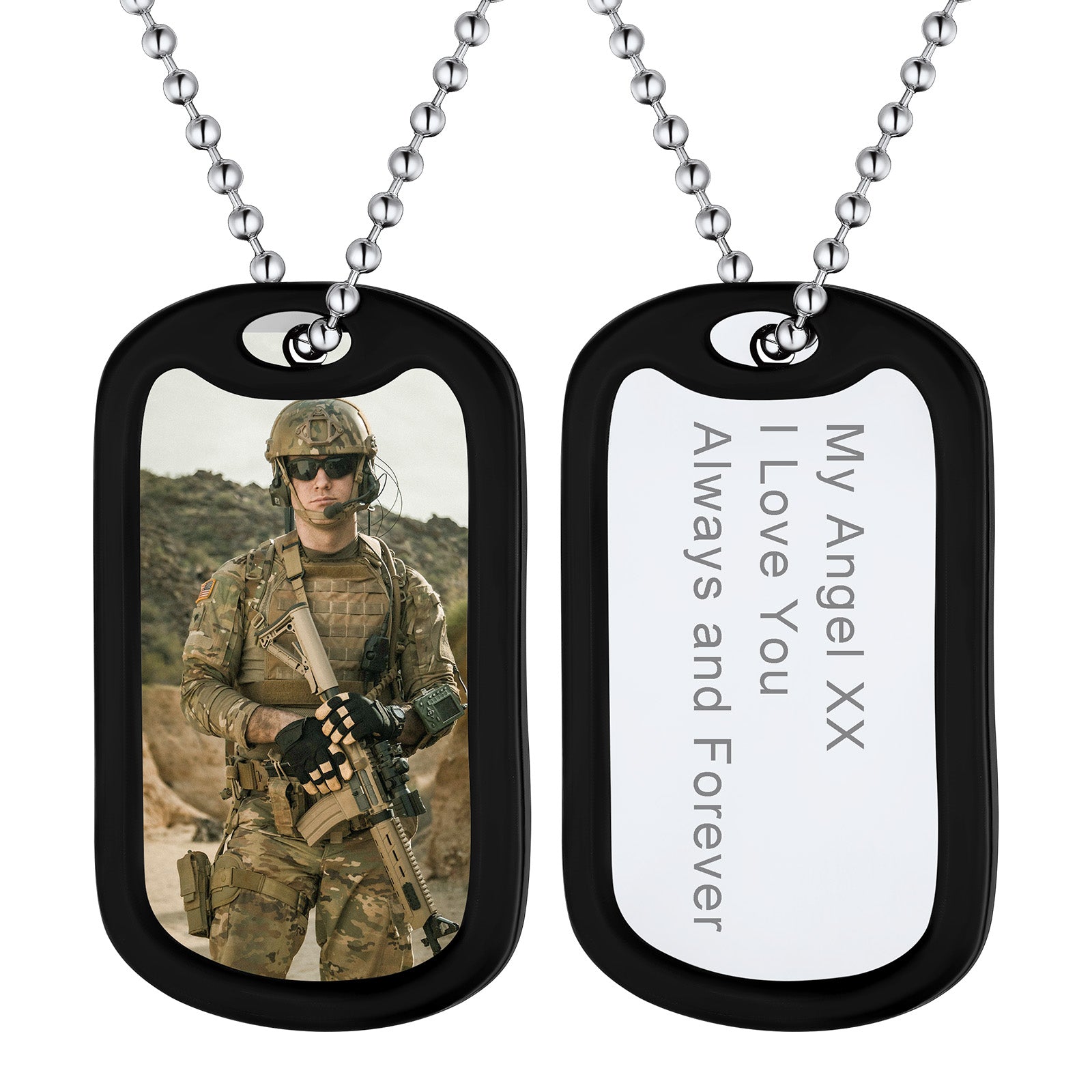 Personalized Military Photo Dog Tag Necklace with Picture For Men