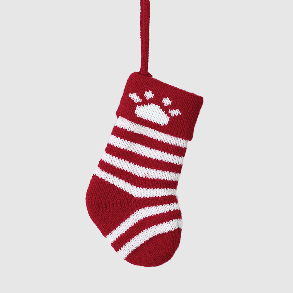 Striped Mini Christmas Stocking with Pet Dog Paw Christmas Ornament