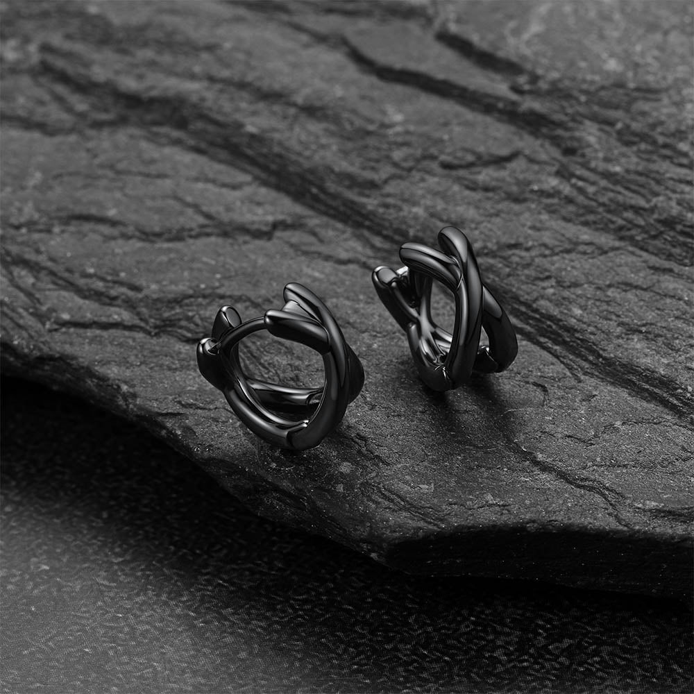 A Pair of  Black Minimalism X-Structure Hoop Earrings for Men