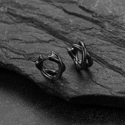 A Pair of  Black Minimalism X-Structure Hoop Earrings for Men