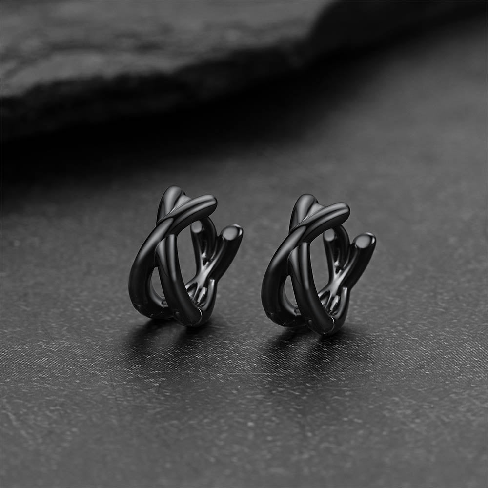 Pair of black Minimalism X-Structure Hoop Earrings for Men husband