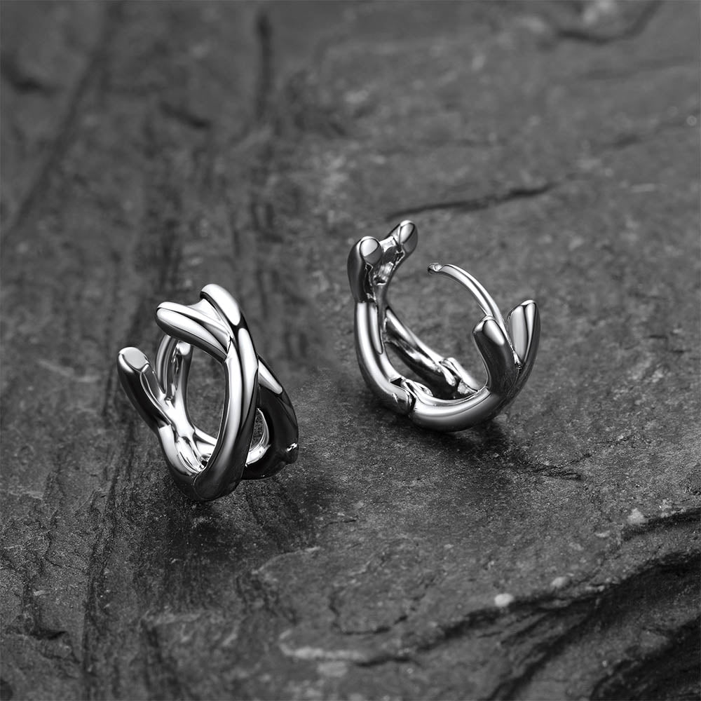Pair of silver Minimalism X-Structure Hoop Earrings for Men boyfriend