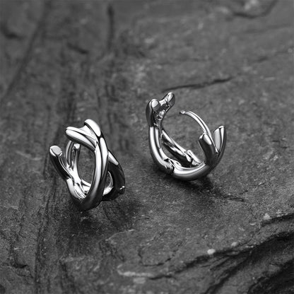 Pair of silver Minimalism X-Structure Hoop Earrings for Men boyfriend