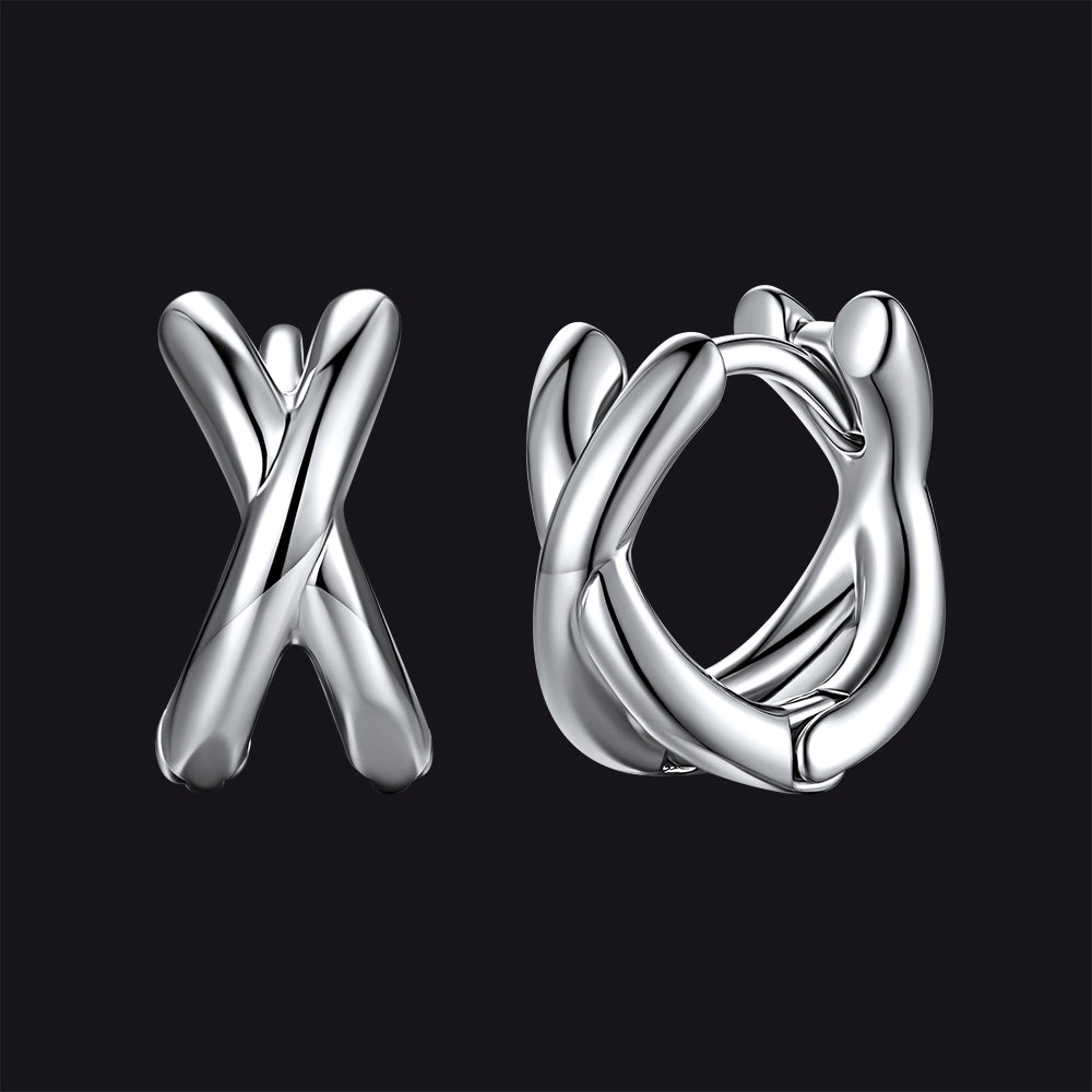 Silver Minimalism X-Structure Hoop Earrings for Men
