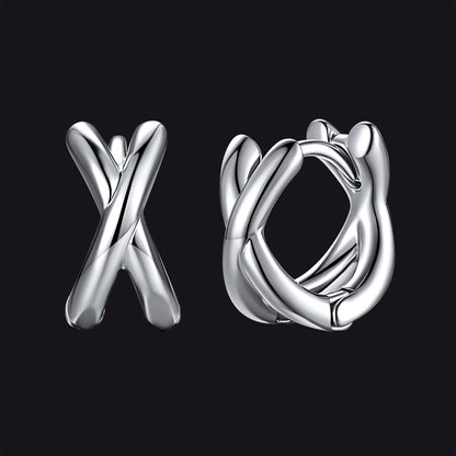 Silver Minimalism X-Structure Hoop Earrings for Men