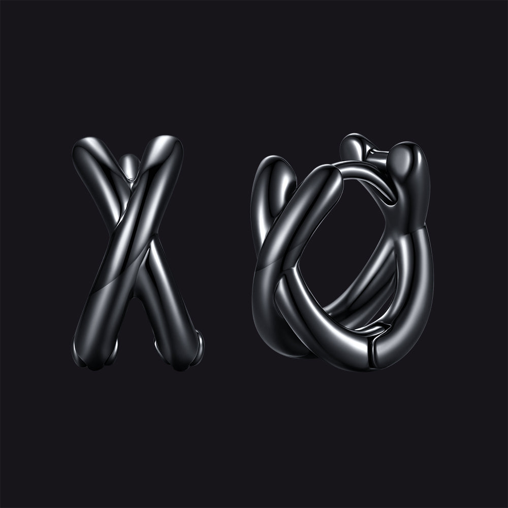 Black Minimalism X-Structure Hoop Earrings for Men