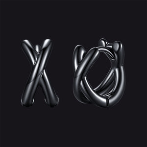 Black Minimalism X-Structure Hoop Earrings for Men