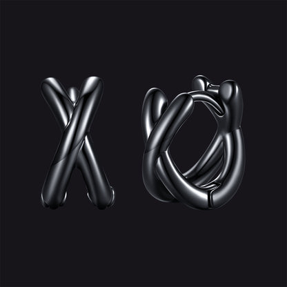Black Minimalism X-Structure Hoop Earrings for Men
