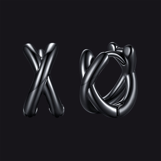 Black Minimalism X-Structure Hoop Earrings for Menimg