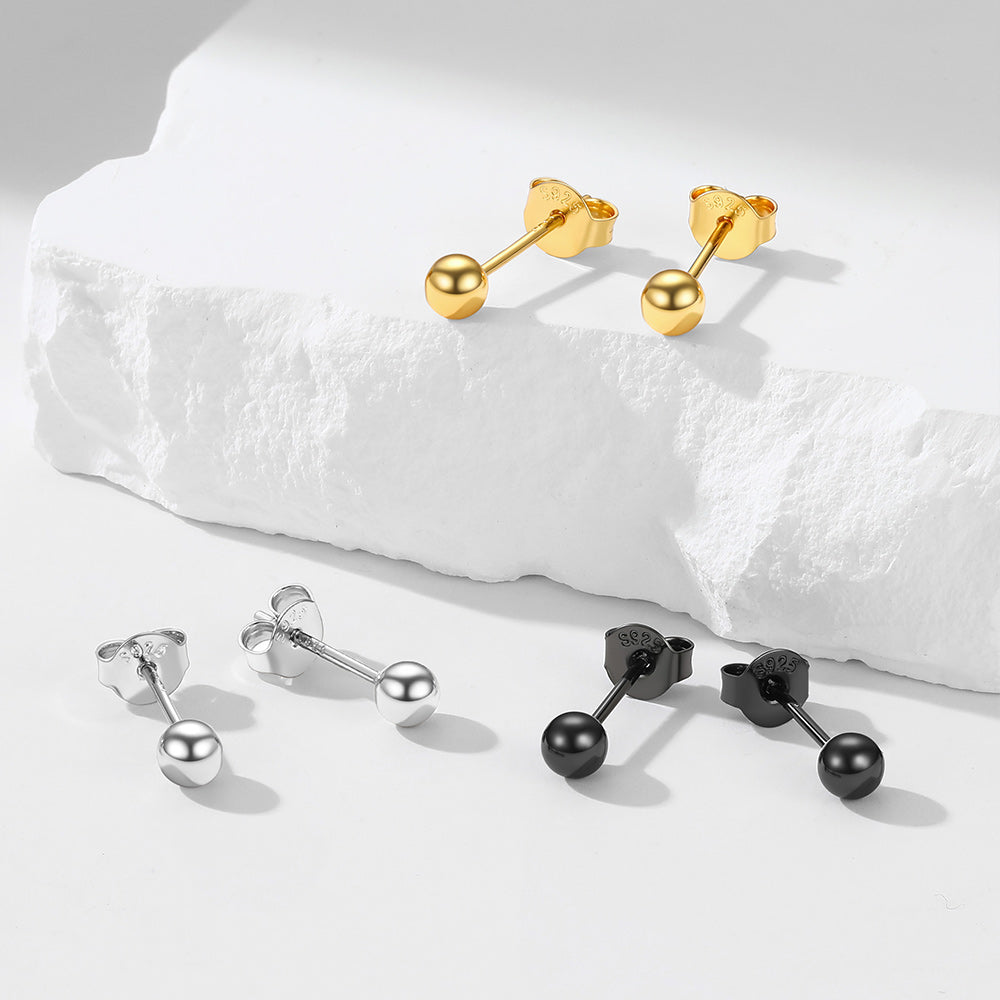S925 Silver Minimalist Ball Stud Earrings for Women