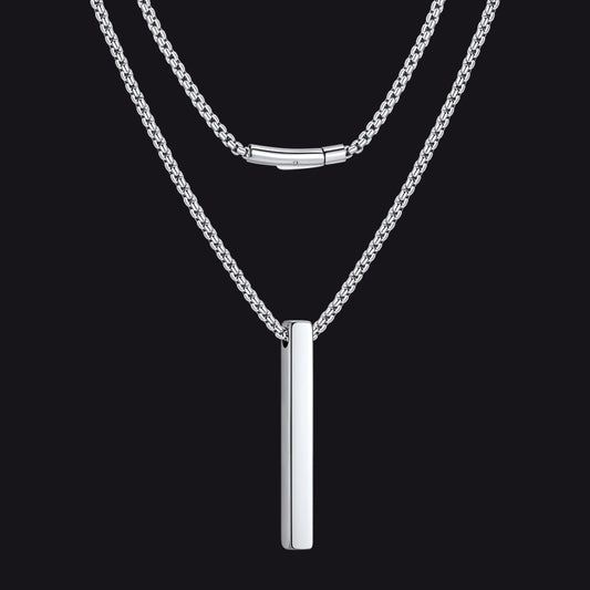 Silver / Large / 24 inches Minimalist Bar Necklace for Men Womenimg