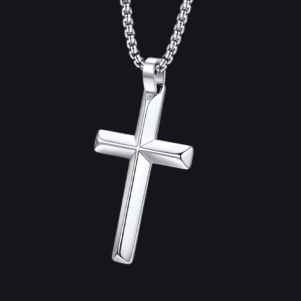 Beveled Edge Cross Pendant | Silver Finish | Large Size