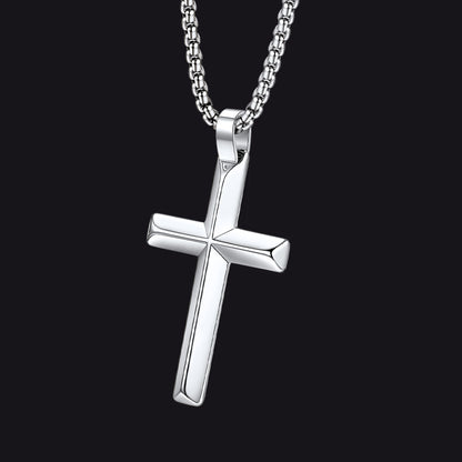 Beveled Edge Cross Pendant | Silver Finish | Medium Size 