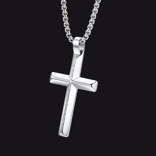 Beveled Edge Cross Pendant | Silver Finish | Medium Size img