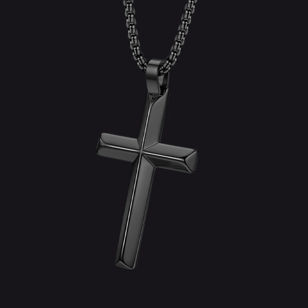 Beveled Edge Cross Pendant | Black Finish | Large Size