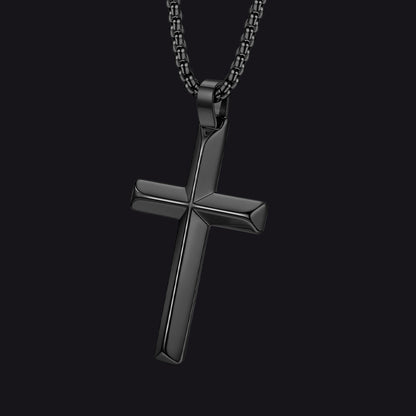 Beveled Edge Cross Pendant | Black Finish | Large Size