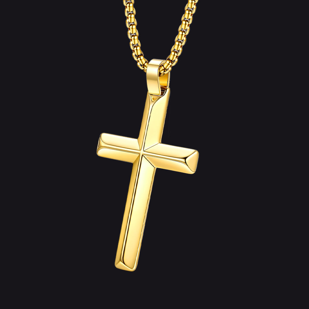 Beveled Edge Cross Pendant | Gold Finish | Large Size