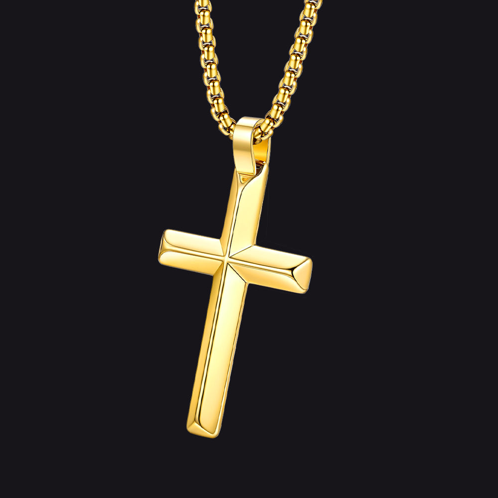 Beveled Edge Cross Pendant | Gold Finish | Medium Size 