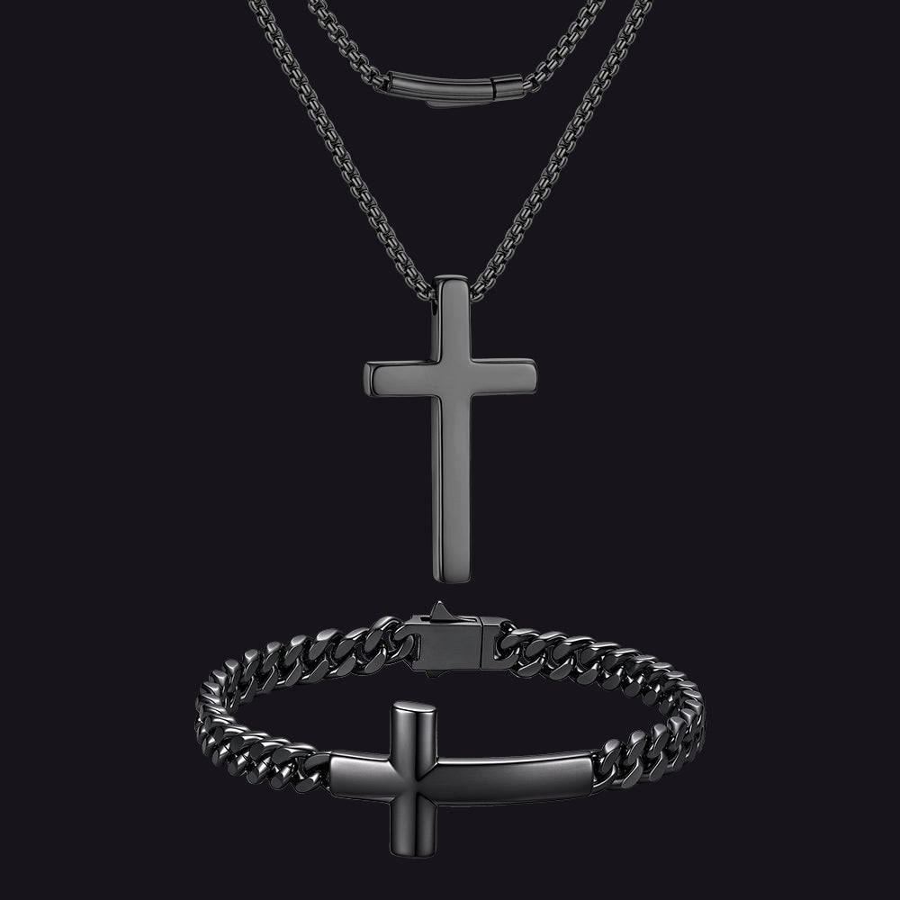 Minimalist Cross Necklace & Bracelet Jewelry Set for Men