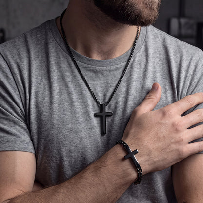 Minimalist Cross Necklace & Bracelet Jewelry Set for Men