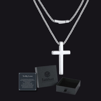 Minimalist Plain Cross Necklace Pendant with Gift Box & Love Card for Men Women