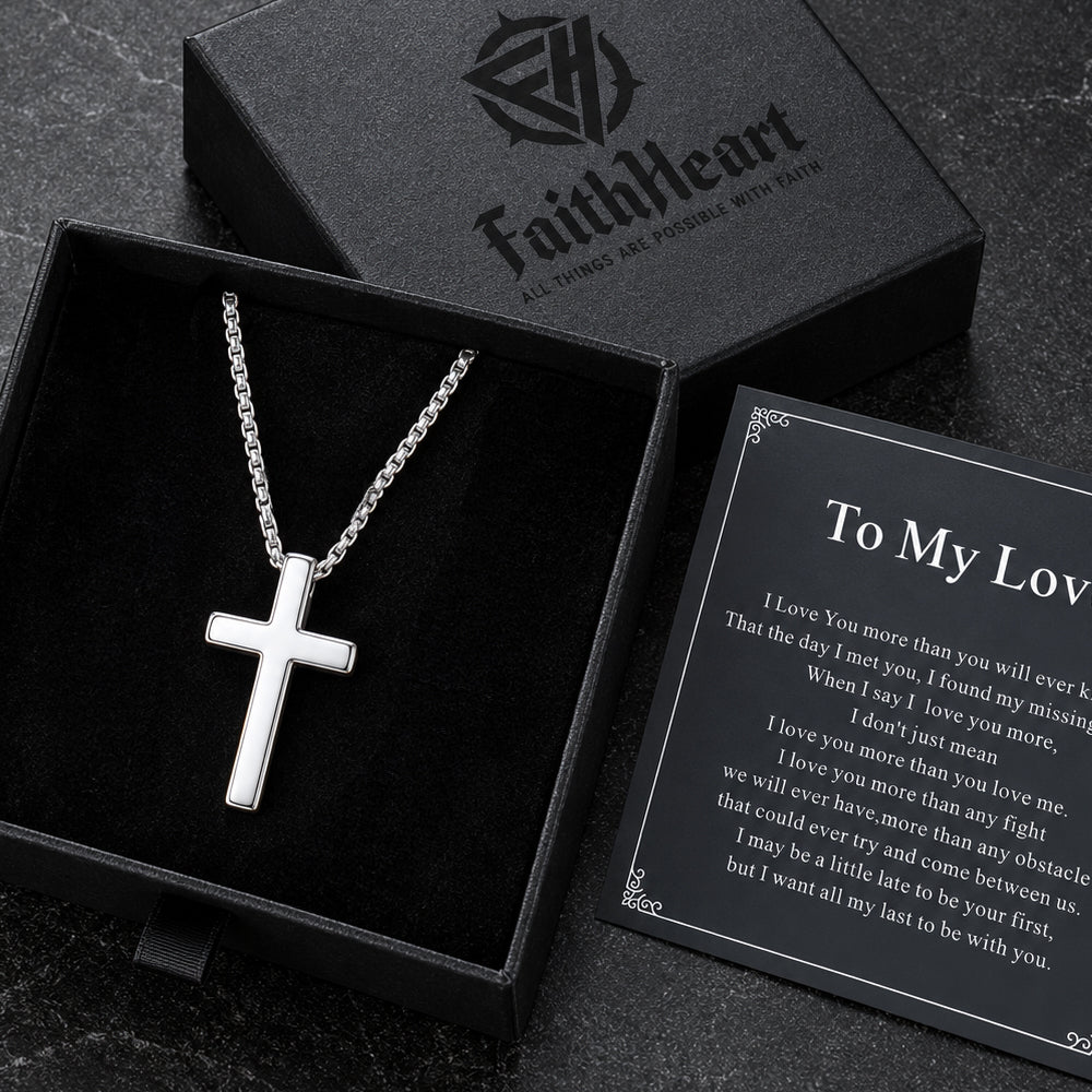 Minimalist Plain Cross Necklace Pendant with Gift Box & Love Card for Men Women