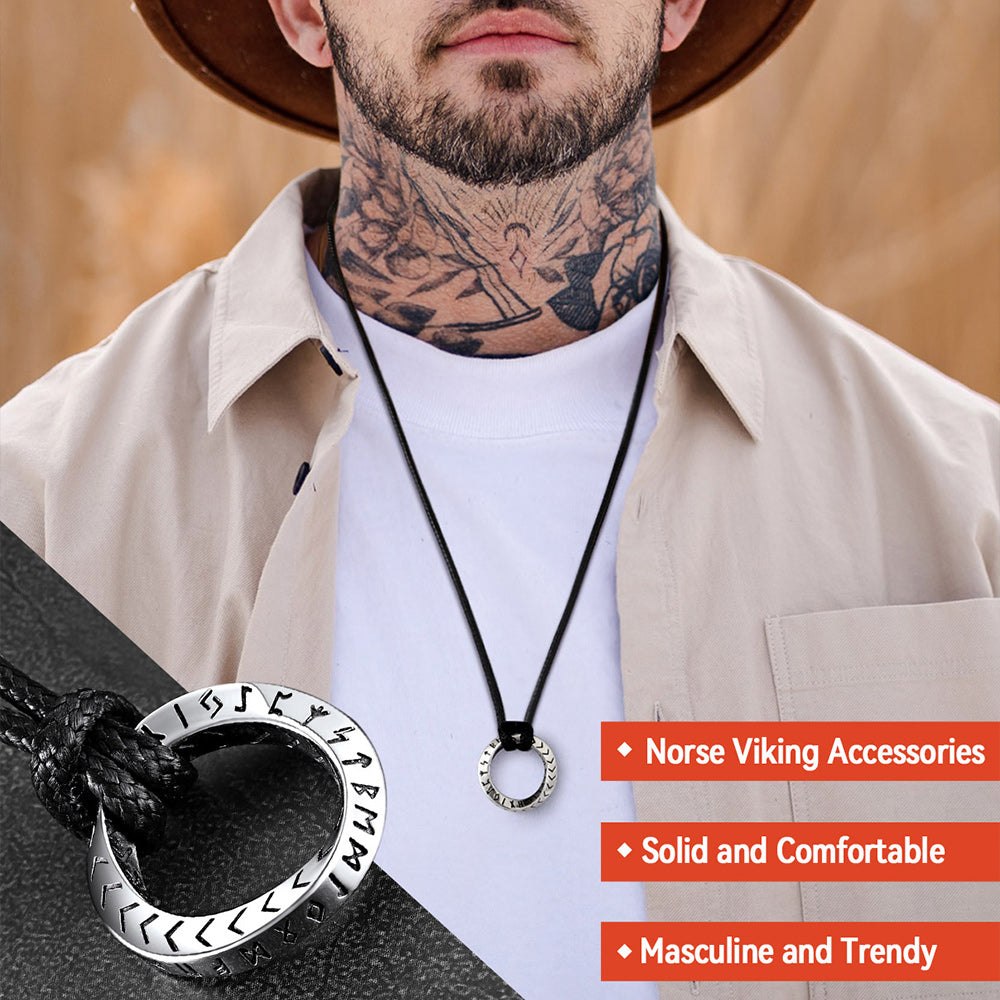 Viking Mobius Cricle Leather Necklace Adjustable Leather Chain for Men