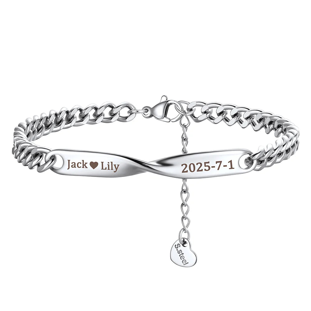 Custom Engraving Mobius Matching Link Bracelets for Couple