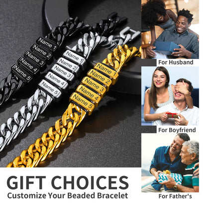 Customized Engraved Multiple Name Cuban Link Chain Bracelet for Men