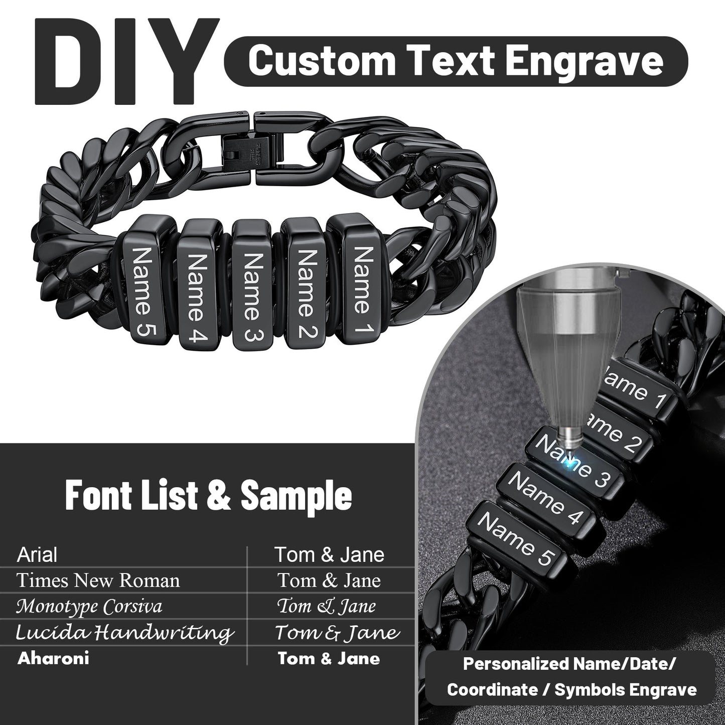 Customized Engraved Multiple Name Cuban Link Chain Bracelet for Men