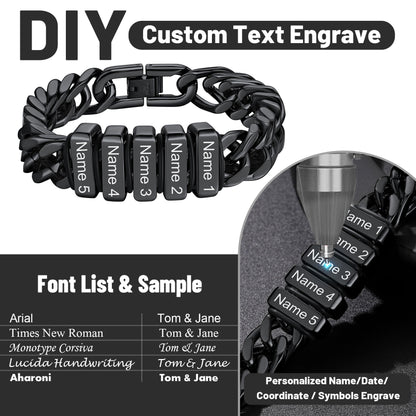 Customized Engraved Multiple Name Cuban Link Chain Bracelet for Men