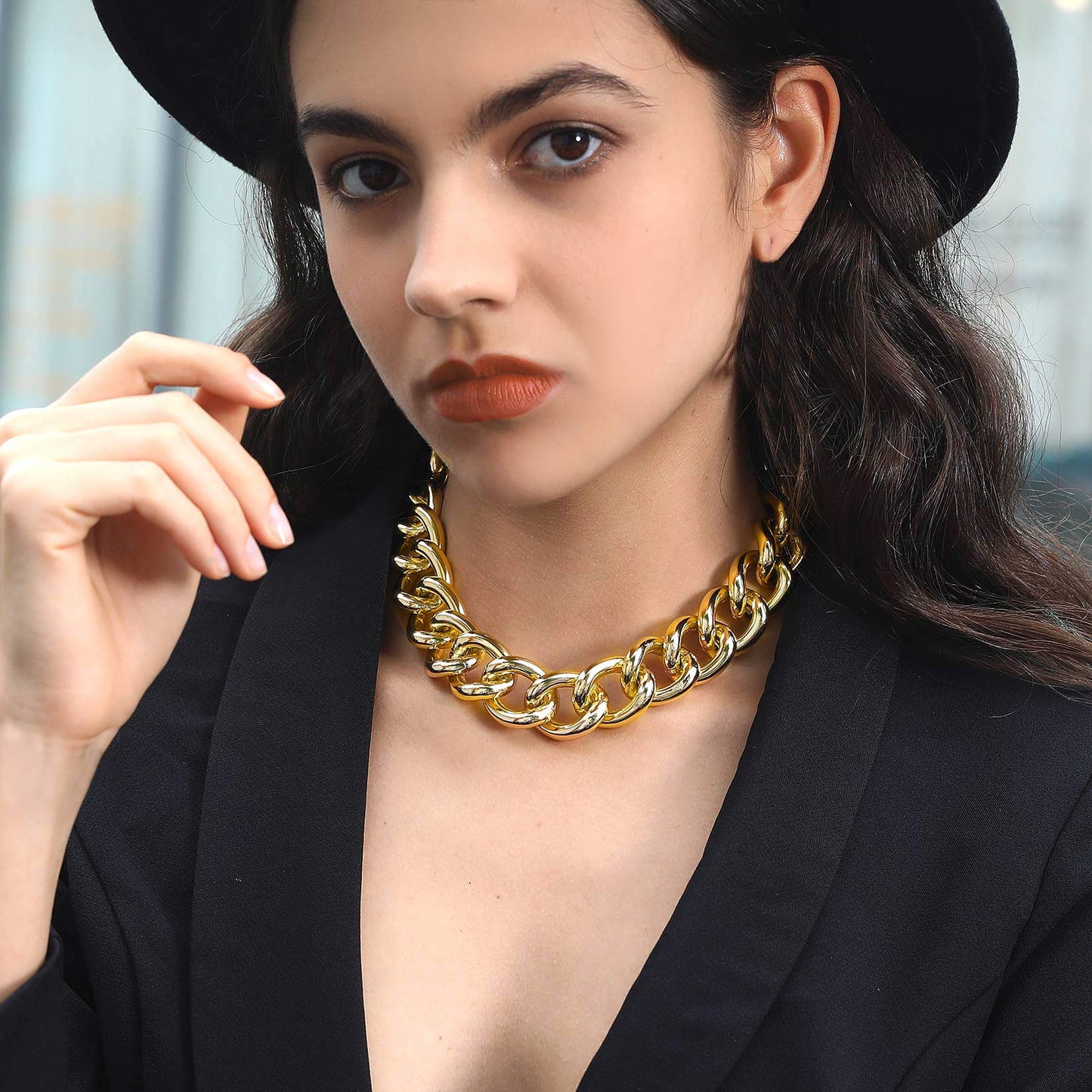  23mm Wide Chain Choker Necklace for Women