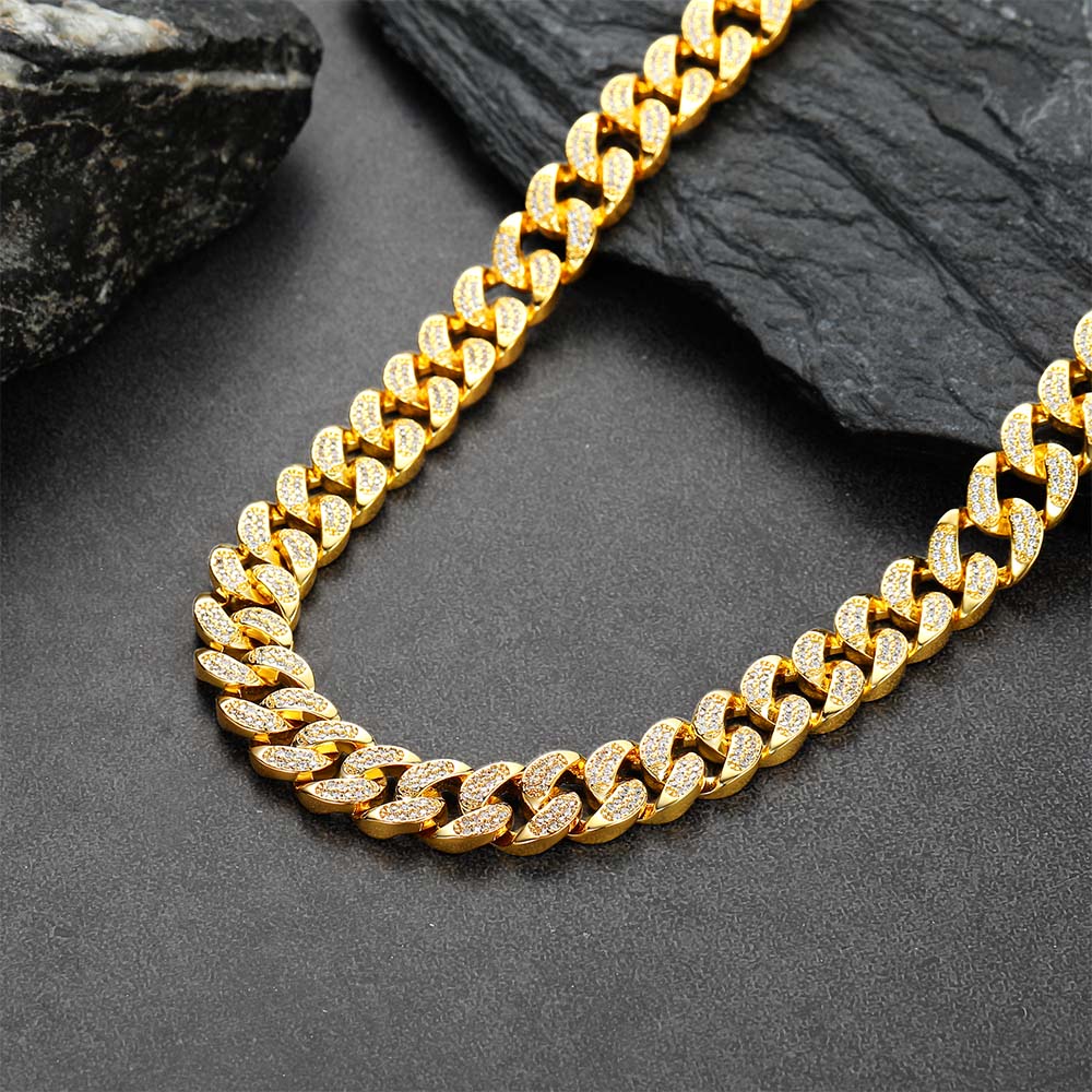 FaithHeart 14MM Chunky Thick Gold Zirconia Necklace Miami Cuban Chain FaithHeart Jewelry