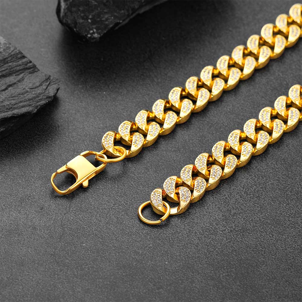 FaithHeart 14MM Chunky Thick Gold Zirconia Necklace Miami Cuban Chain FaithHeart Jewelry