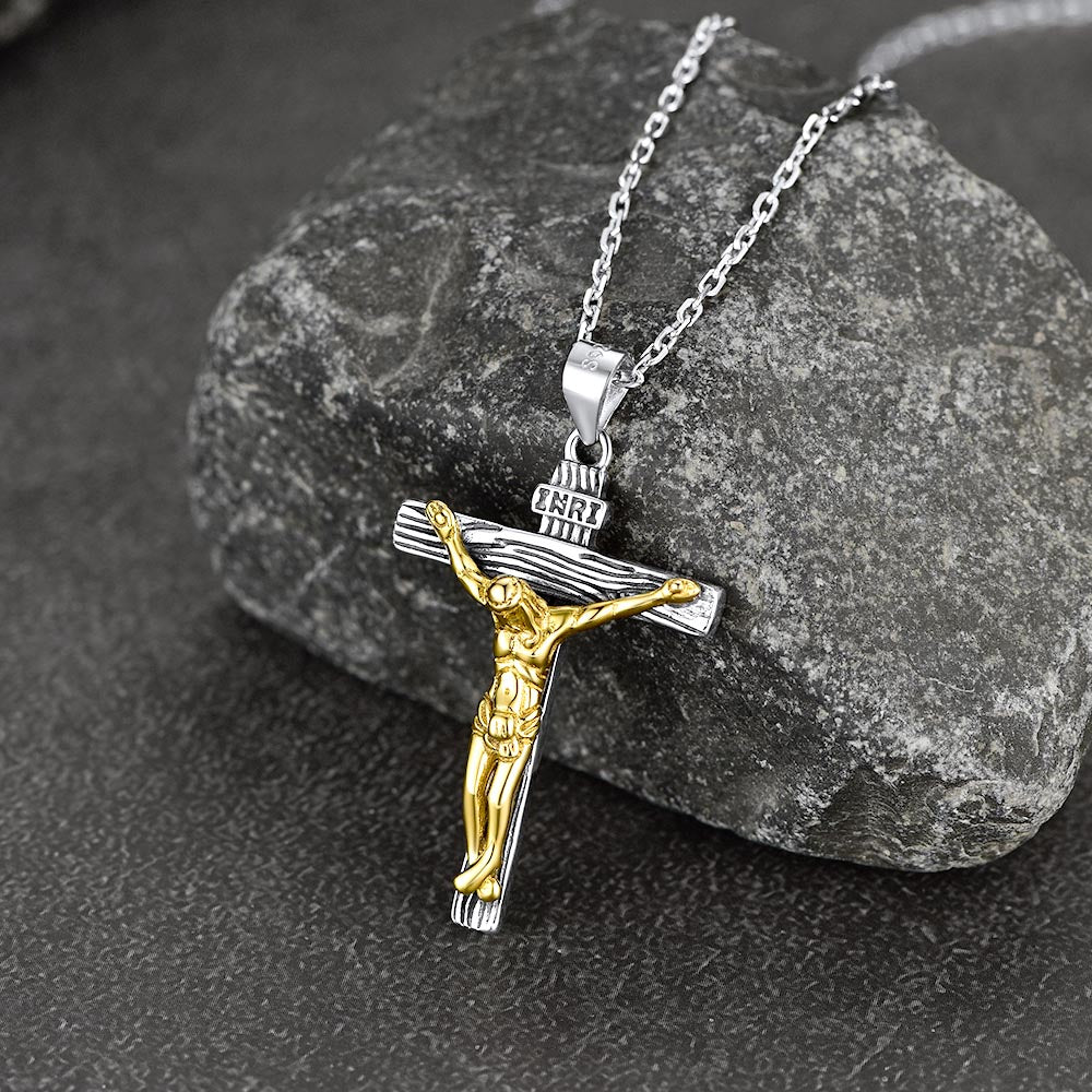 FaithHeart Sterling Silver Crucifix Necklace Jesus Cross Pendant FaithHeart