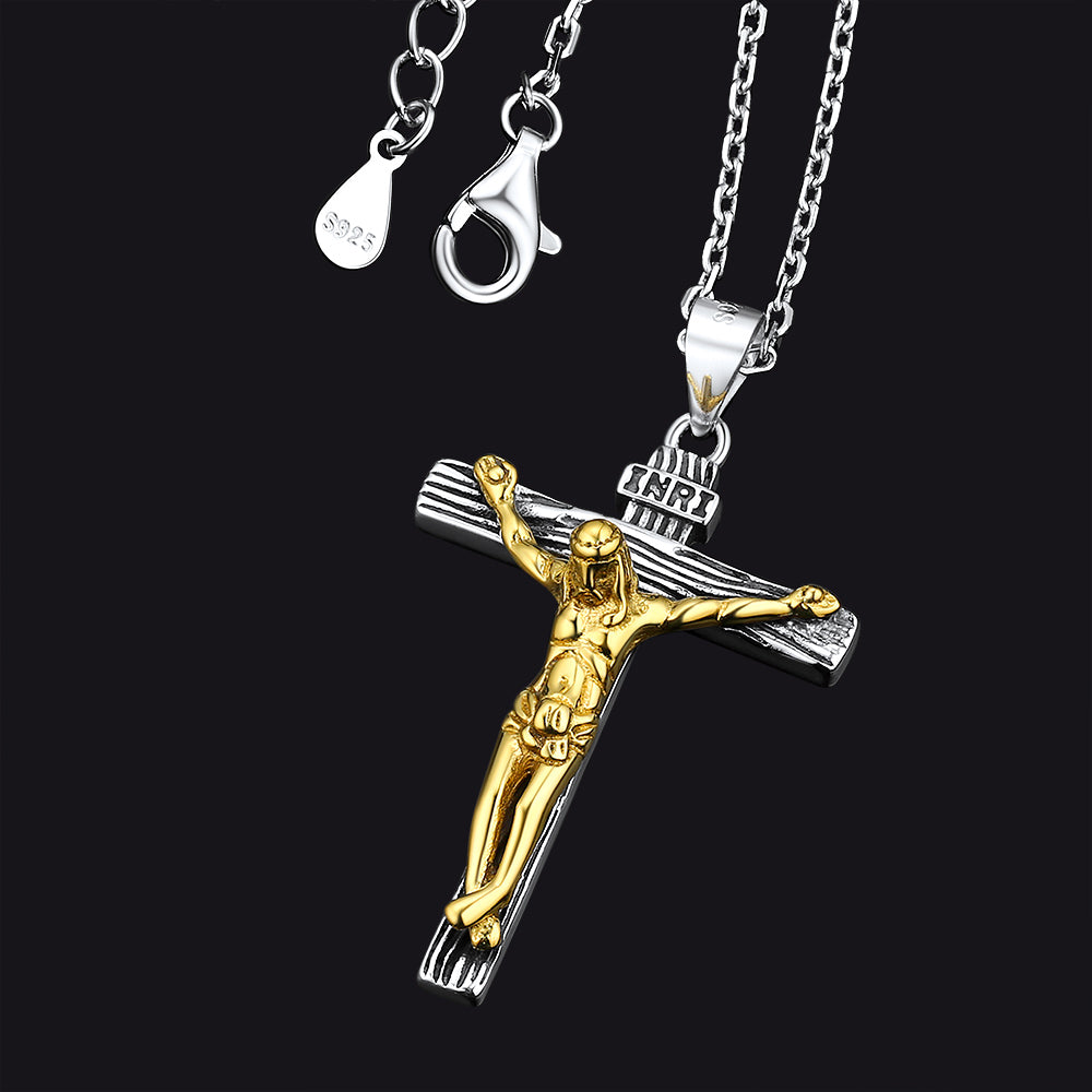 FaithHeart Sterling Silver Crucifix Necklace Jesus Cross Pendant FaithHeart