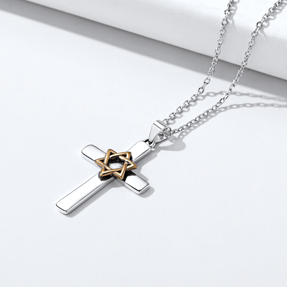 FaithHeart Cross Star of David Sterling Silver Pendant Necklace FaithHeart