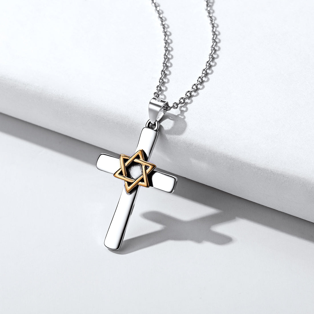 FaithHeart Cross Star of David Sterling Silver Pendant Necklace FaithHeart
