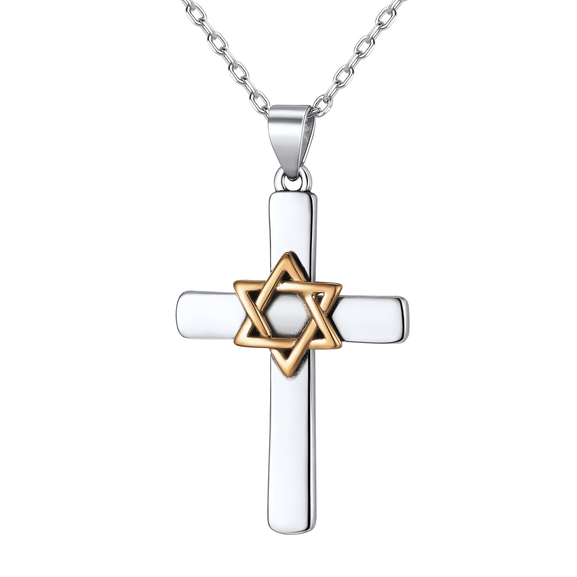 FaithHeart Cross Star of David Sterling Silver Pendant Necklace FaithHeart