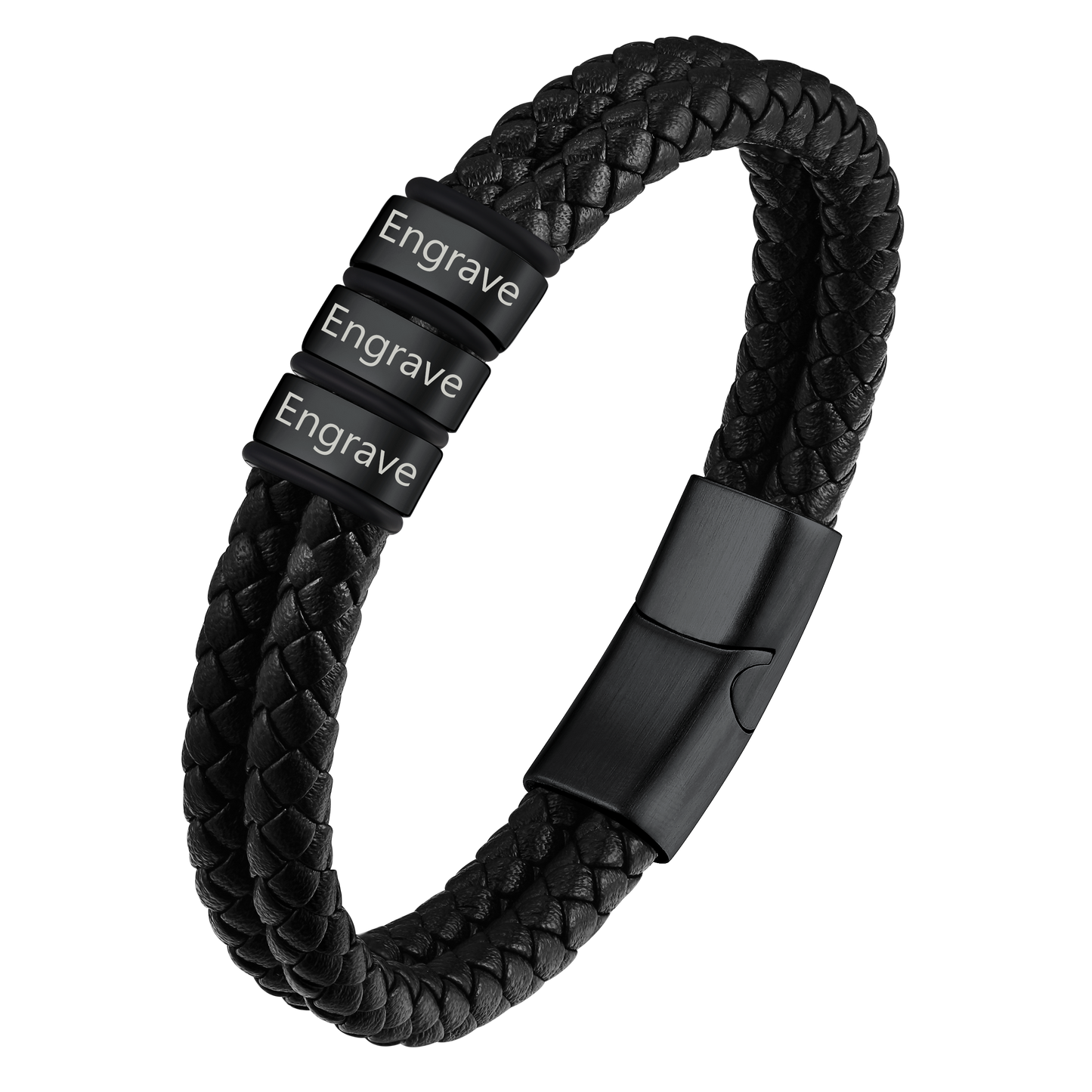 Customized Name Braided Leather Bracelet with Custom Beaded for Men Dad