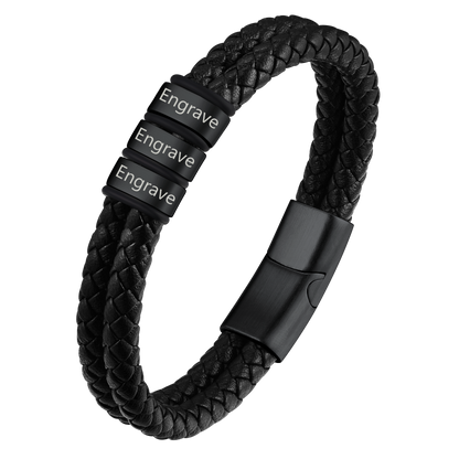 Customized Name Braided Leather Bracelet with Custom Beaded for Men Dad