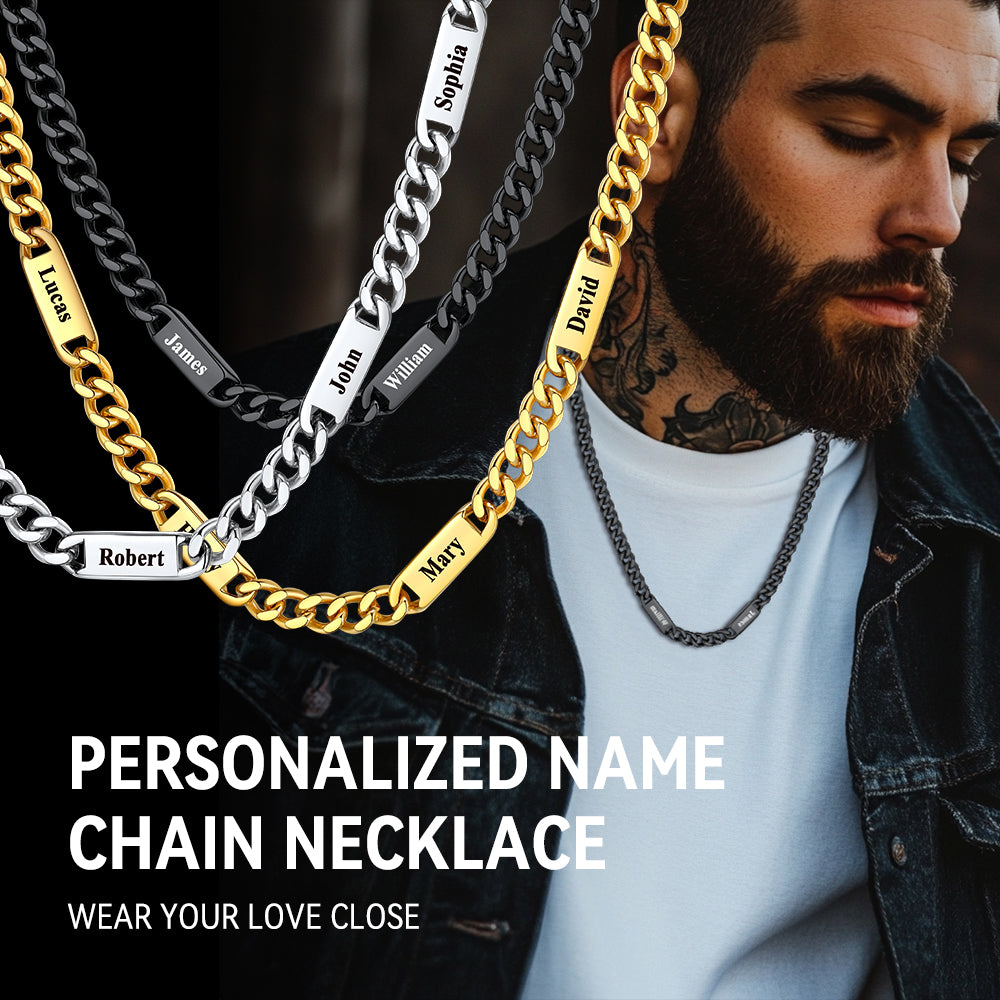 Custom Engraved 1-5 Name Chain Link Necklace for Men Family