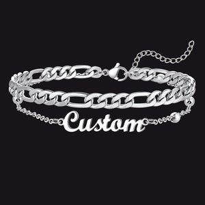Silver Figaro Chain Name Anklet Beach Jewelry